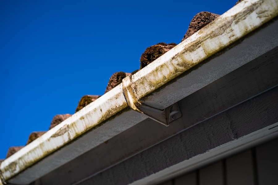 A cleaned gutter along a roof edge