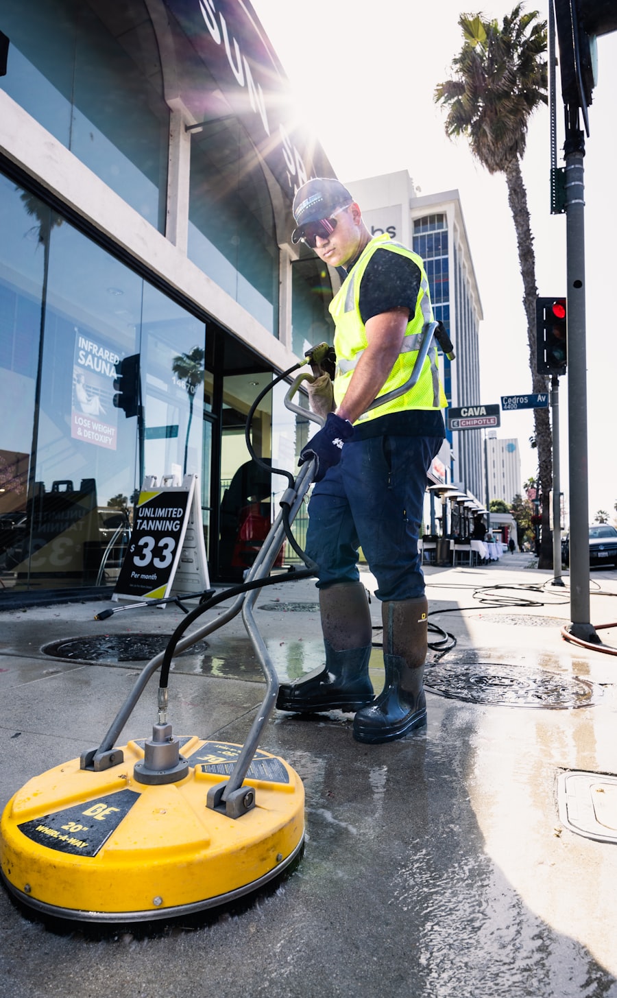 Cleaning a driveway with a pressure surface cleaner
